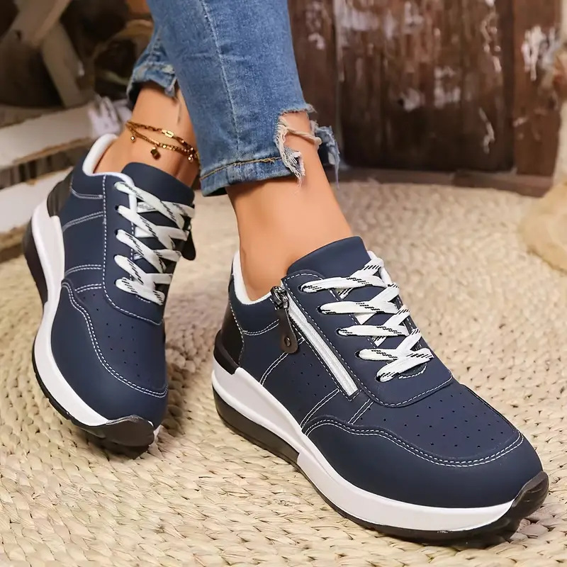 Oxford Lace Up Women - Dames Platform Sneakers met Zijrits, Vetersluiting,