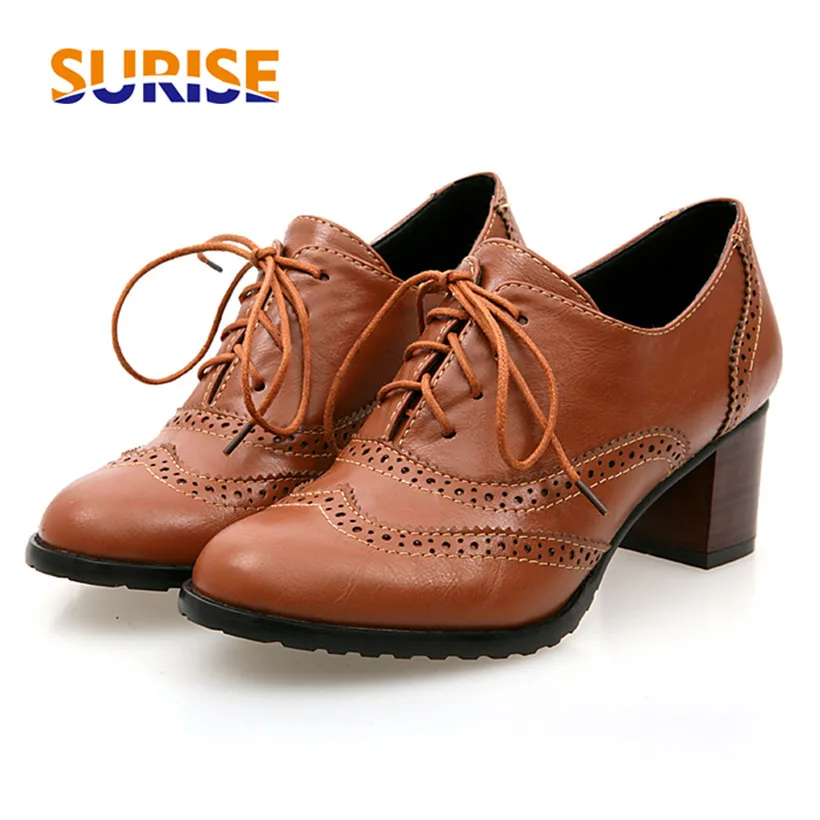 Oxford Lace Up Women - Britse dames Oxfords hoge blokhakken pompen