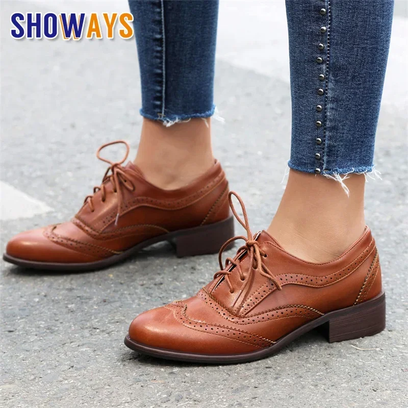 Oxford Lace Up Women - Britse Flats Vrouwen Oxfords Mid Vierkante