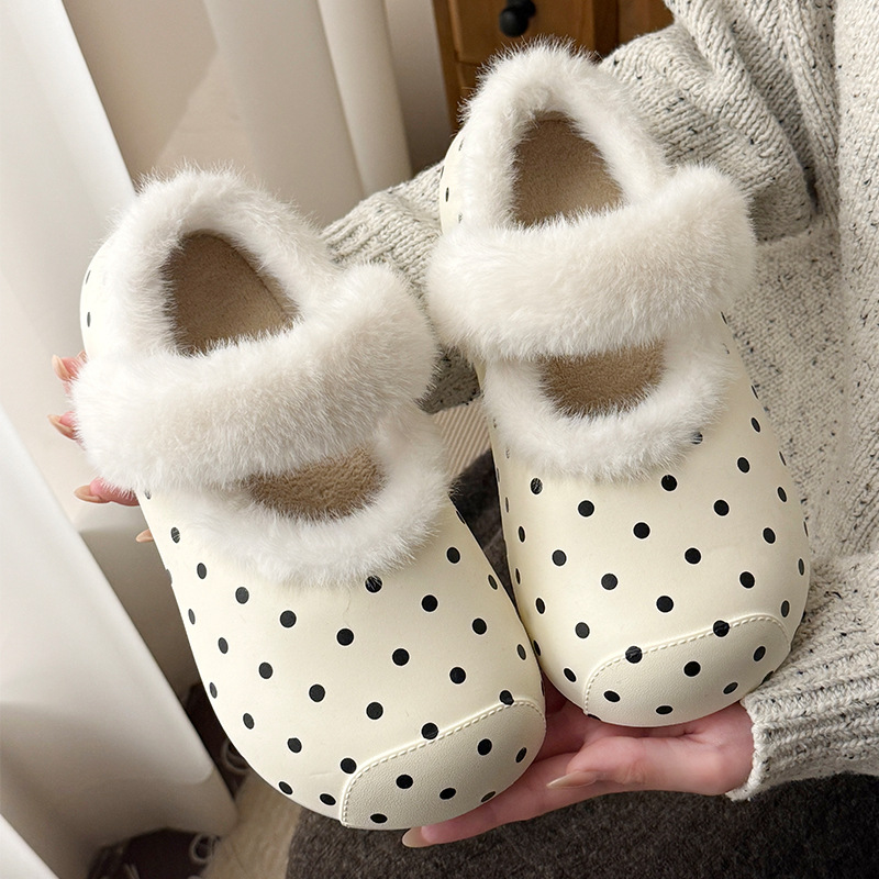 Women'S Shoes Clogs - Zachte zwarte polkadot klompen met pluche