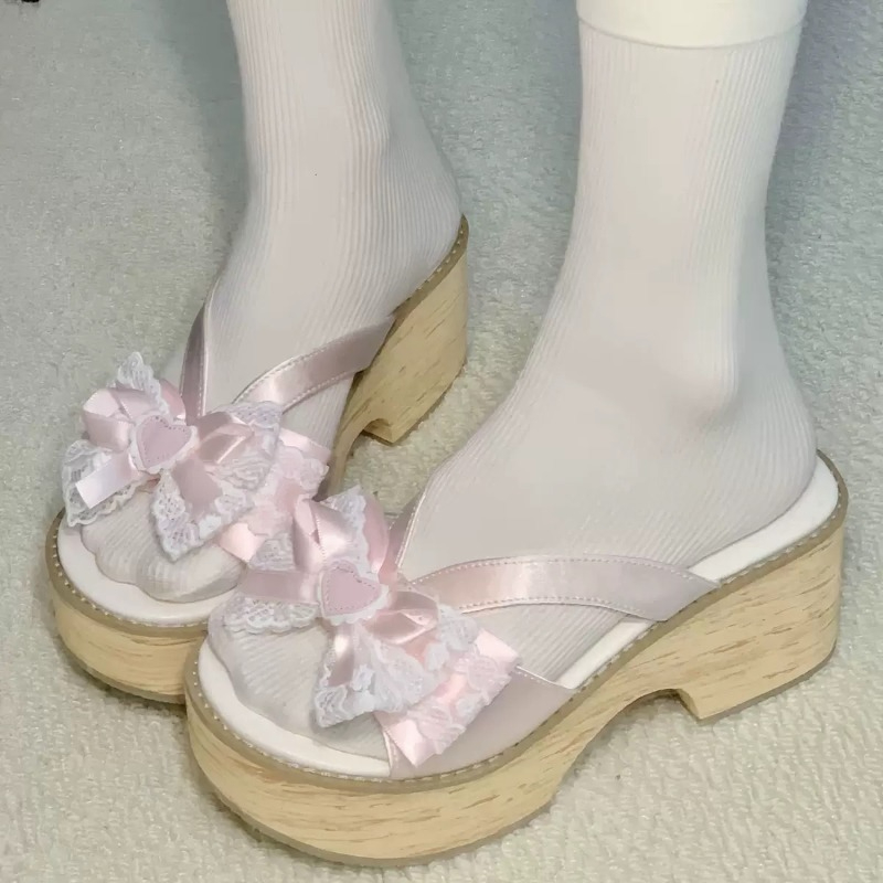 Sweet Bow Wood Grain Dikke Bod - Women'S Shoes Quality recensie en prijs