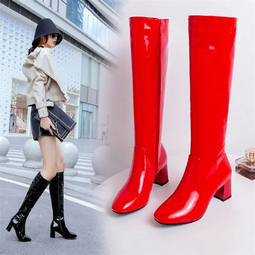 Rood Wit Lakleer Vrouwen Knie  - Knee High Boots Women recensie en prijs